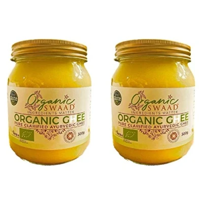 Image of Great Taste 2020 Winner Organic Certified Grass Fed Cows English Ayurvedic Clarified Ghee by Swaad 600g = 300g x 2 bottles