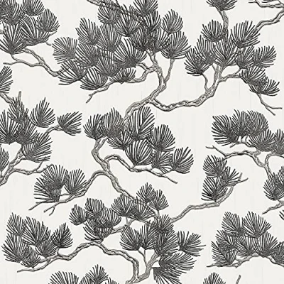 Image of Full Roll Black White Pine Tree Wallpaper Textured Embossed Metallic Paste The Wall Vinyl