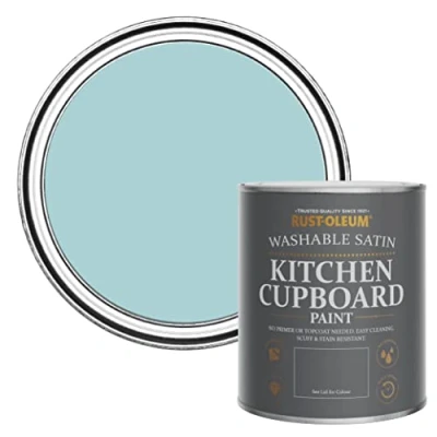 Image of Rust Oleum Blue Scrubbable Kitchen Cupboard Paint in Satin Finish Little Cyclades 750ml (SHDRCT1832)