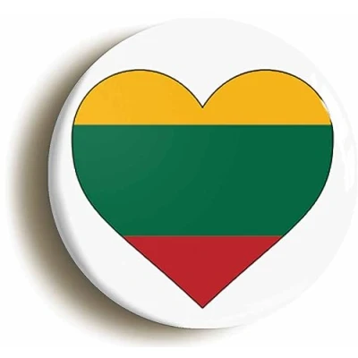 Image of Ozorath LITHUANIA LITHUANIAN FLAG HEART BUTTON BADGE (2inch / 50mm diameter)