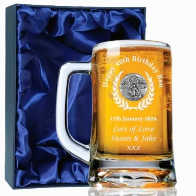 Image of The Great Gifts Company Mens 40th Birthday Engraved Fly Fishing Pint Glass Tankard Satin Box