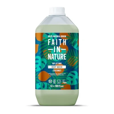 Image of Faith In Nature Organic Coconut Body Wash, Uplifting Shower Gel, Vegan &amp; Cruelty Free, No SLS or Parabens, 5L Refill Pack