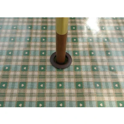 Image of 55x78&quot; (1.4x2.0M) OVAL PVC/VINYL GARDEN TABLECLOTH GREEN HEARTS WITH PARASOL HOLE