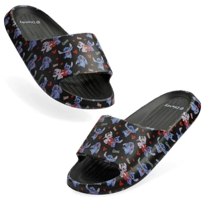 Image of Disney Stitch Girls Sliders, Beach or Pool Shoes for Kids Gifts (Black, 2.5/3.5 UK)