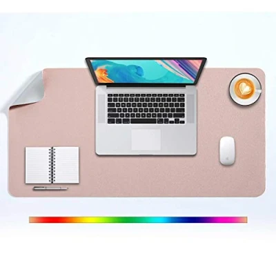 Image of Desk Pad Large, Mat, Extended Mouse XL, Blotter, DOBAOJIA Laptop Writing for Office/Home, Dual Side Use PU Leather Waterproof 31.5&quot; X 15.7&quot; (Pink/Silver)
