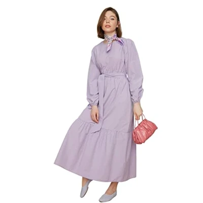 Image of Trendyol Women Design Maxi Skater Regular Woven Modest Dresses Lilac