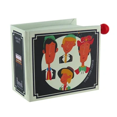 Image of Hand cranked Music Box/Musical Box Made of Illustrated Cardboard in The Shape a Book with 18 Note Musical Mechanism Chim Cher ee Chimney Mary Poppins (Sherman Brothers)