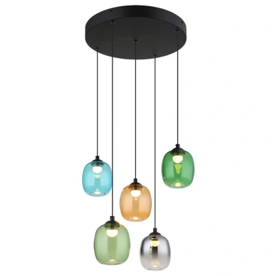 Image of Minara Round Cluster Pendant Ceiling Light Matt Black Glass Shade 5x LED 3000K