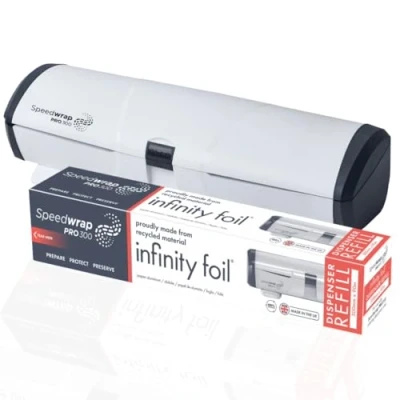 Image of PROWRAP Speedwrap Pro 300 Dispenser with Safety Blade Including Foil, Pachment or Cling Film Kit for Kitchen Includes 1 Roll Environment Friendly Food Wrap Solution (Dispenser &amp; Infinity Foil)