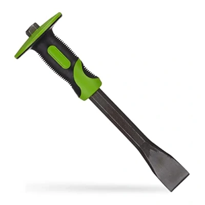 Image of Relaxdays Flat Hand Guard, Precise Mason’s, 35 mm Tile Chisel, Steel &amp; Rubber, 29 cm Long, Green/Black, Silver, x 8.5