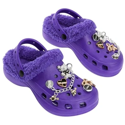 Image of CityComfort Girls Clogs with Fleece Lining and Removable Charms, Garden Shoes Gifts (Purple, 1 UK)