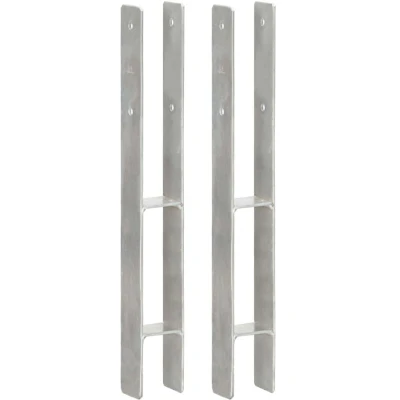 Image of vidaXL Fence Anchors 2 pcs Silver 7x6x60 cm Galvanised Steel