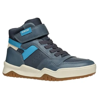 Image of Geox Perth BOY Hightop trainers for kids, Size: 3, Navy/dark red Imitation leather/ textile