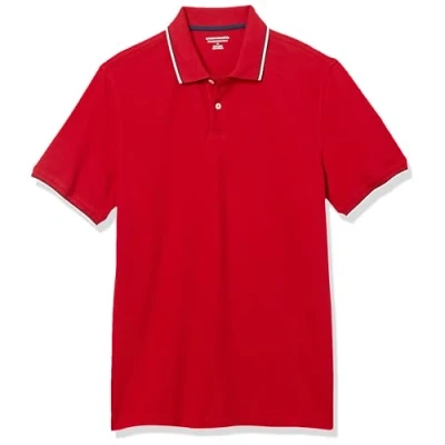 Image of Amazon Essentials Men&#039;s Slim Fit Cotton Pique Polo Shirt, White Thin Stripe, XL