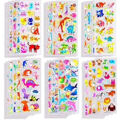 Image of OWill 40 Shees of 1000 Children&#039;s Reward Stickers 3D Sheets Puffy for Toddlers Rewarding Gifts Scrapbooking Party Bag Fillers Including Animals, Dinosaurs, Numbers, Fruits, Stars