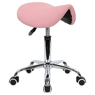 Image of KKTONER Rolling Saddle Stool PU Leather Swivel Adjustable with Wheels Salon Chair (Pink)