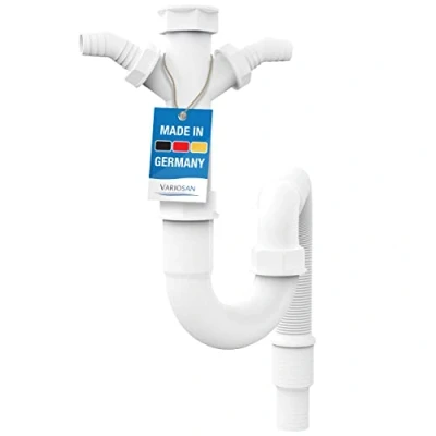 Image of Variosan 11497 Flexible Pipe Trap, 1 1/2 Inch, 2 x Inch Siphon Device Connections, for Kitchen Sink / Dishwasher and Washing Machine
