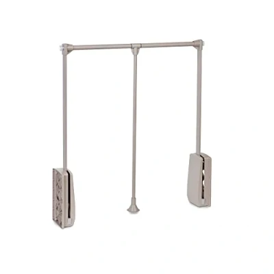 Image of Emuca Hang pull down wardrobe rail lift, adjustable width 450 600mm (17,7 23,6 inch), stone grey, steel