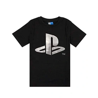 Image of PlayStation Foil Logo Print Boy&#039;s Kids Childs Black Short Sleeved T Shirt (7 8 Years)
