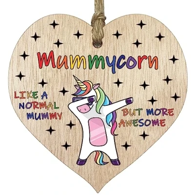 Image of Mummy Birthday Gift for Her Mummycorn Wooden Heart Plaques, Light Wood Sign Keepsake, Funny Mum Happy Plaque Gifts Unicorn Awesome Present from Son or Daughter