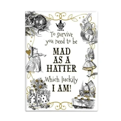 Image of Fridge Magnet (65 x 90 mm) Alice in Wonderland (white) Mad as a Hatter