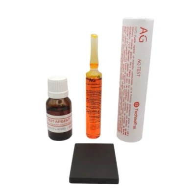 Image of Kit 1 Test Tester + Touchstone Natural Silver 50x40 mm bottle Drops 15 ml Guide Expertise (Test Testing Stone Silver)