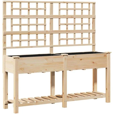 Image of vidaXL Garden Planter with Trellis&amp;Shelf 161x43x152 cm Solid Wood Fir