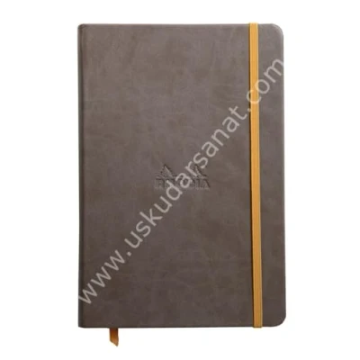 Image of RHODIA 118743C Chocolate Rigid Notebook A5 Lined 192 pages Ivory Clairefontaine Paper 90 g/m Bookmark, Elastic Closure Faux Leather Cover Rhodiarama Collection