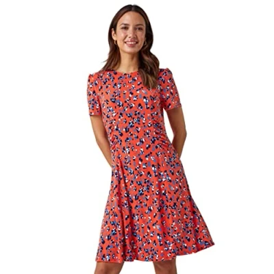Image of Roman Womens Panelled Ditsy Floral Print Dress Orange Size 20 UK