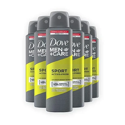 Image of Dove Men+Care Deodorant Spray Sport Active + Fresh Antiperspirant Protects 48 Hours Against Body Odour and Underarm Wetness 150 ml Pack of 6