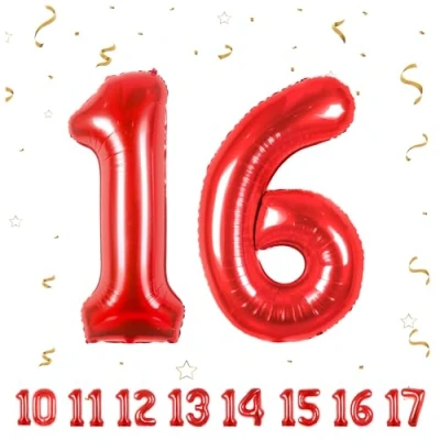 Image of Number Balloons 16,Red 16 Balloon 40 Inch Giant Helium Foil for Boys Girls 16th Birthday Party Decor Anniversary Decorations Supplies