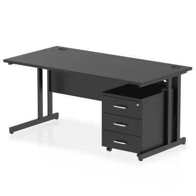 Image of Impulse 1600x800 Desk Black/Black Cantilever Leg 3 Drawer Mobile Ped