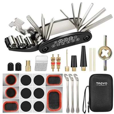 Image of Tagvo Bike Tool Kit,16 in 1 Multifunction with Patch Kit &amp; Tire Levers, Bicycle Fix Kit, Puncture Repair Kit,Bike Cycling Tools Bundle, Cycle Maintenance Kits Set Pouch