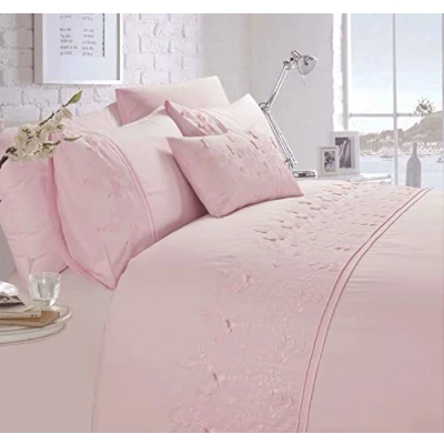 Image of Rapport Home Luxury Embroidered Papillon Pink Kingsize Duvet Cover Set