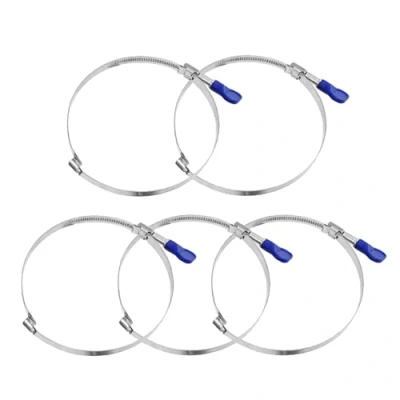 Image of POWERTEC 70225 4 Inch Right Hand Keyed Bridge Easy Turn Thumb Screw Adjustable Stainless Steel Hose Clamps for Dust Collectors and Dryer Vent, 5PK Metallic