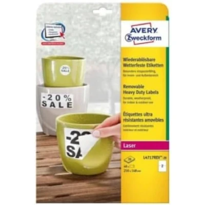 Image of Avery Zweckform Etikett 210x148 mm ws 20Blatt 40St Peel Weatherproof