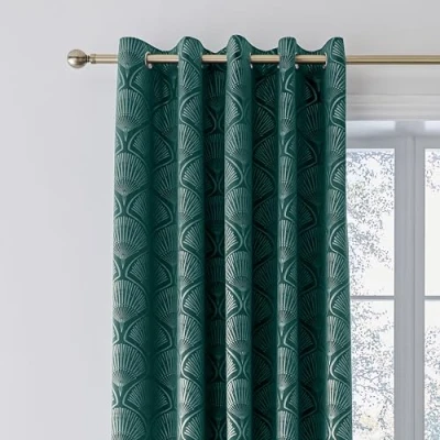 Image of Catherine Lansfield Art Deco Pearl 66x72 Inch Lined Eyelet Curtains Two Panels Teal Green