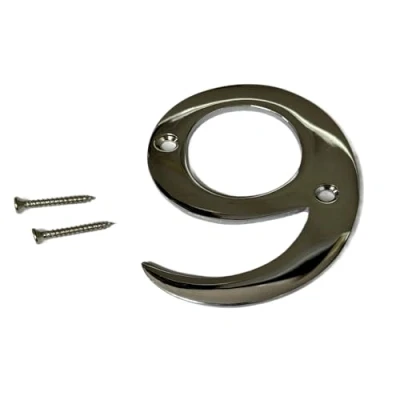 Image of 3 Inch Polished Chrome Door Numbers Screw On Number 9 House Front Building Porch Gate Address One Elegant and Bold Numerals Suitable for All Types.