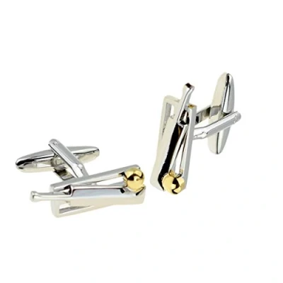 Image of Two Tone Cricket Bat Ball &amp; Stumps Cufflinks