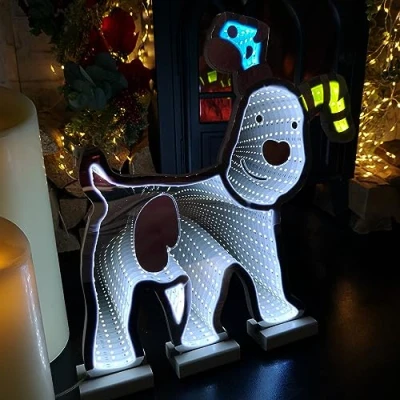 Image of 40cm LED Infinity Snowdog Christmas Decoration with Wooden Base
