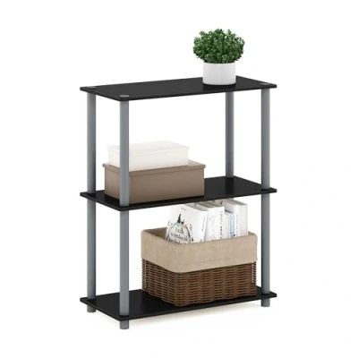 Image of Furinno Turn N Tube 3 Tier Compact Multipurpose Shelf Display Rack, Standing Shelf, Black/Grey