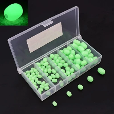 Image of OriGlam 100pcs Soft Plastic Luminous Glow Fishing Beads, Oval Shaped Beads Round Lures, Green Sea Bead Tackle Floating Tools Eggs