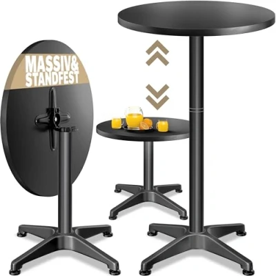 Image of CASARIA® 2 in 1 Adjustable Height Folding Bar Table 70x115cm Round Weatherproof Aluminium Outdoor Indoor Camping Balcony Furniture Bistro Side Black