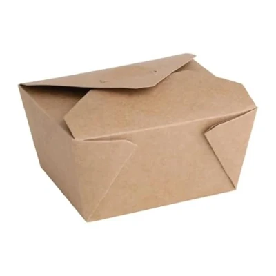 Image of Fiesta Green Cardboard Takeaway Food Containers 112 mm/600 ml (Pack of 300), Brown, Size: 65(H) x112(W) x91(D) mm, PE Lined Prevents Leaking, Easy to Open, FN894