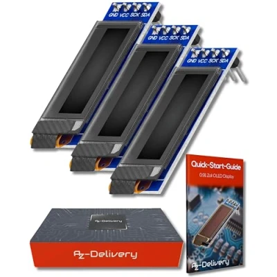 Image of AZDelivery I2C 0.91 inch OLED Display SSD1306 128x32 Pixels IIC 3.3V 5V White Character Compatible with Arduino and Raspberry Pi Including E Book! (Pack of 3)