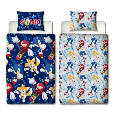 Image of Character World Sonic The Hedgehog Official Single Duvet Cover Set Bounce Design Reversible 2 Sided Bedding Including Matching Pillow Case Gaming Bed Blue