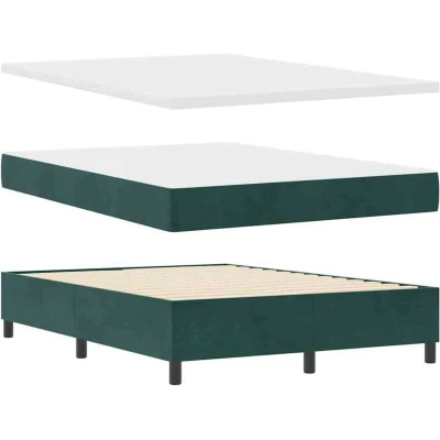 Image of vidaXL Box Spring Bed with Mattress &amp; Bench Dark Green 140x190 cm Velvet