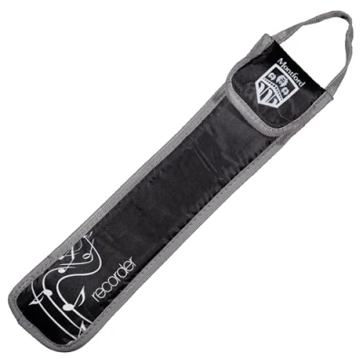 Image of Montford Recorder Bag for school descant recorders. Ideal children carrying recorders to school. Black/Grey edge.