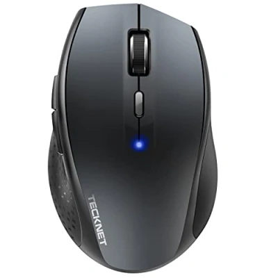 Image of TECKNET Bluetooth Mouse, 4800 DPI Wireless Cordless Mice Ergonomic Portable Mouse for Laptop, Computer with 6 Adjustable DPI, PC 24 Month Battery Life, Indicator, Grey