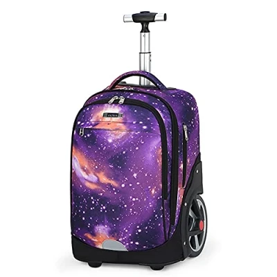 Image of ANSIEDIO Boys Trolley School Bag, Waterproof Rucksack Backpack Bookbag Bag with Wheels (Starry Purple)